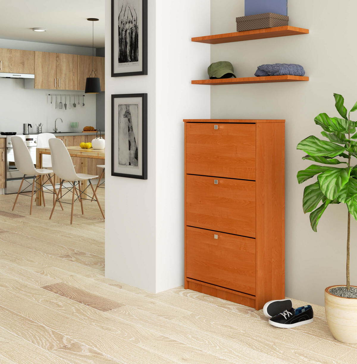 SCHUHSCHRANK Erlefarben 60x28.5x113 cm - Silberfarben/Erlefarben, Holzwerkstoff/Metall (60/113/28.5cm) - Akord