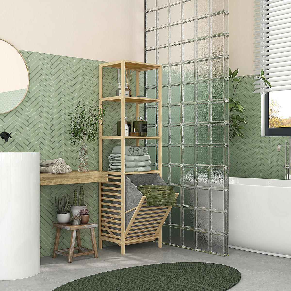 BADEZIMMERREGAL - Naturfarben, Holzwerkstoff/Kunststoff (33/160/44cm) - HOMCOM