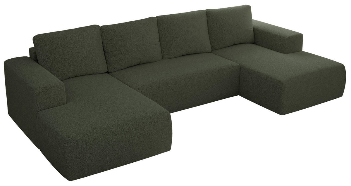 WOHNLANDSCHAFT TRENTINO U Grün Boucle - Grün, Textil (334/91/163cm) - MKS