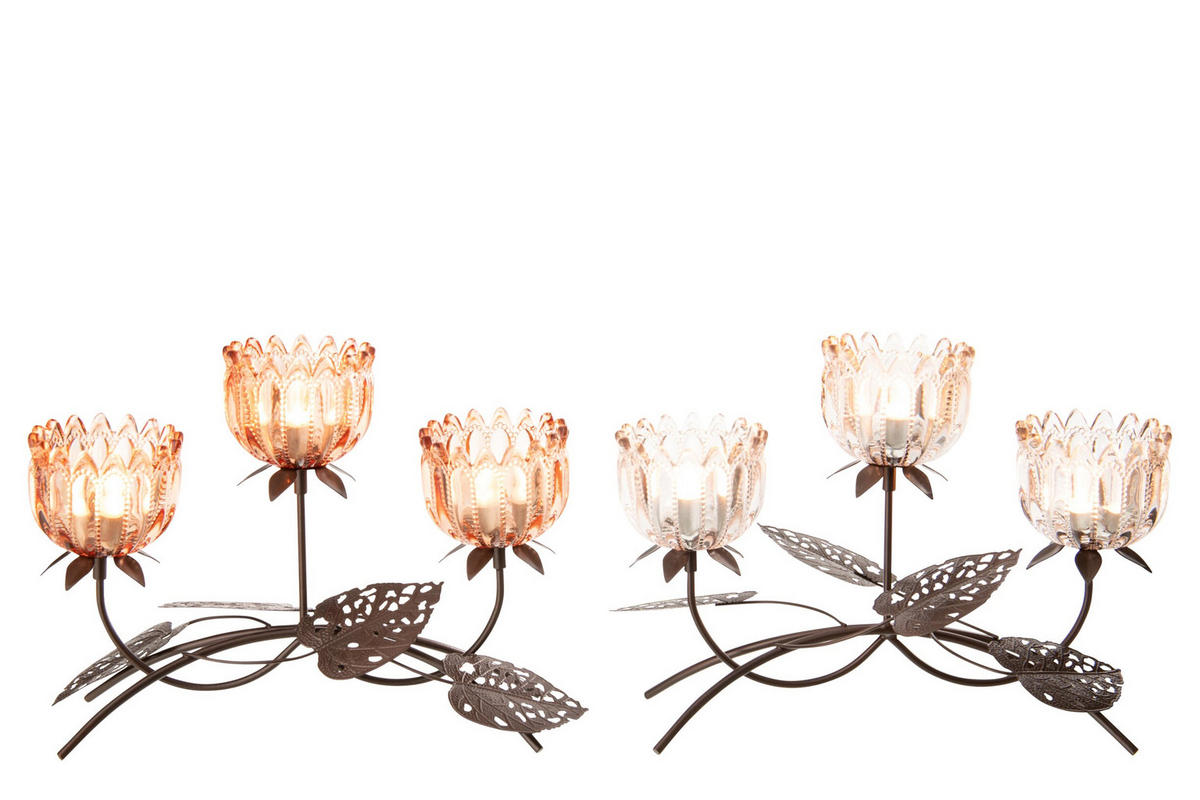 WINDLICHT BLUME (2ER SET) - Orange, Glas (13/23cm) - J-Line