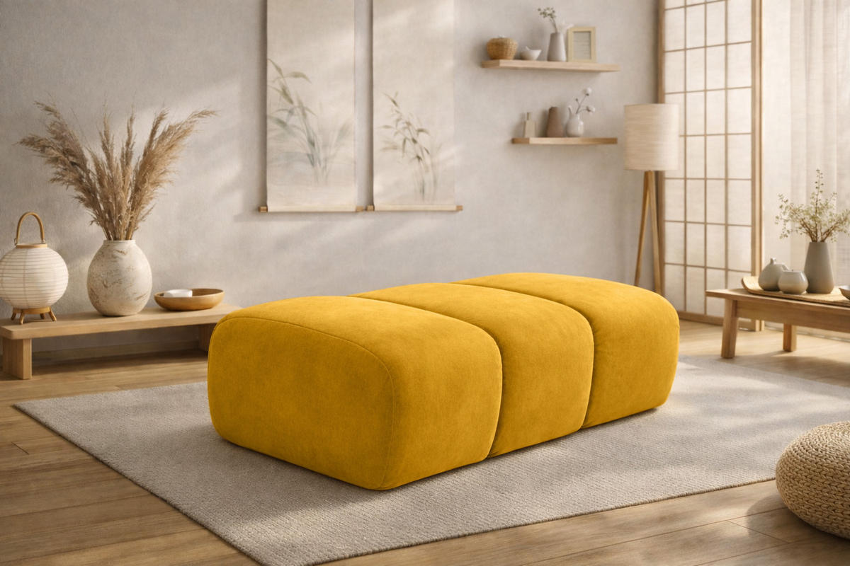 POUF modular, Veloursstoff Bluvel, Golden, CROISSANT - Goldfarben, Holz (105/44/70cm) - Kaiser Möbel