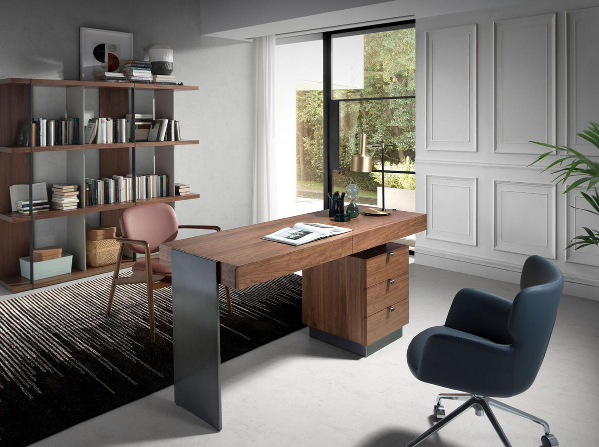 SCHREIBTISCH Schreibtisch Nussbaum und abgedunkelter polierter Stahl 160/60/76 cm - Edelstahlfarben/Walnussfarben, Holz (60/160/76cm) - ANGEL CERDA