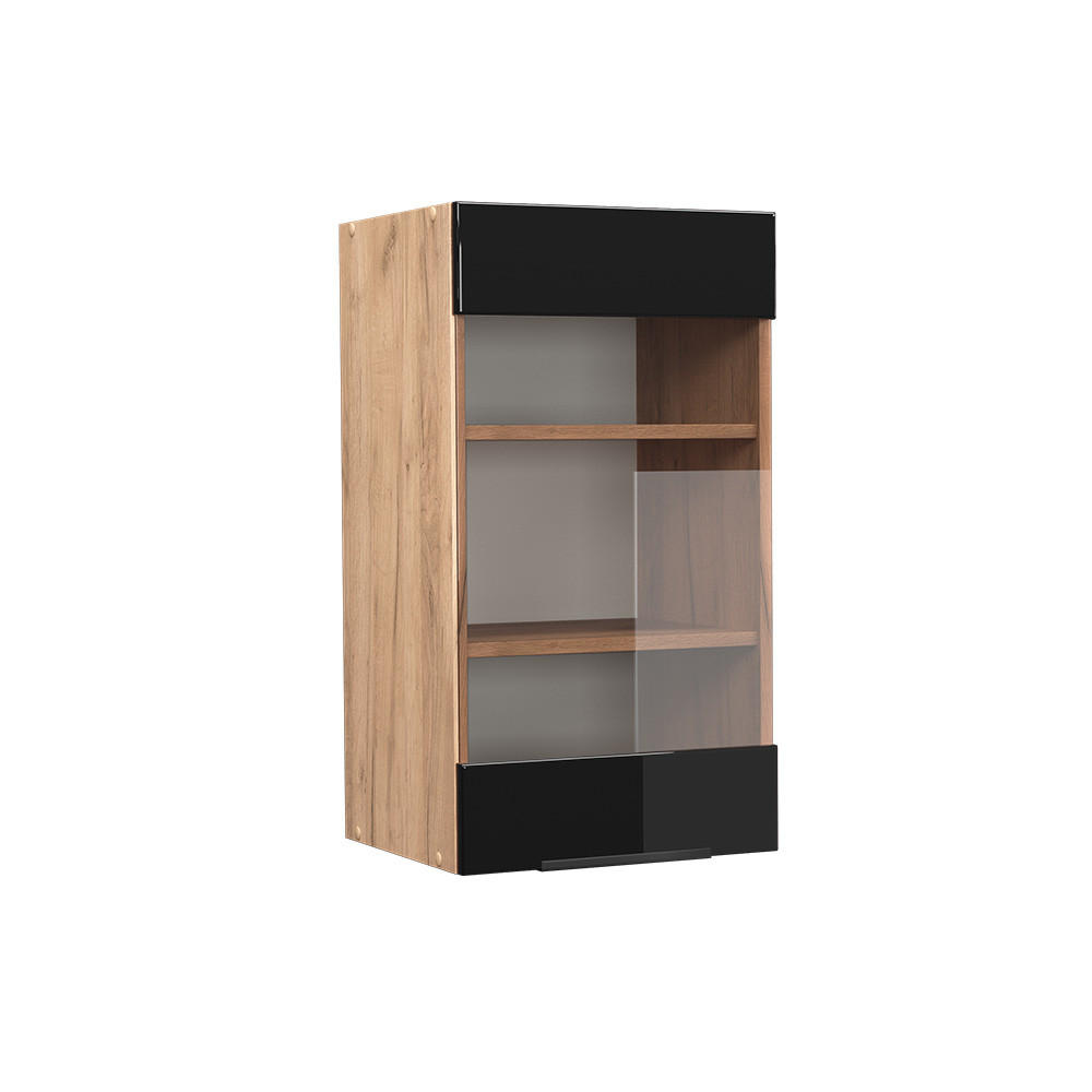 KÜCHENGLASSCHRANK Fame-Line Schwarz Eiche hochglanz 40 cm - Honigeiche/Schwarz Hochglanz, Holzwerkstoff (40/72/34.1cm) - Vicco