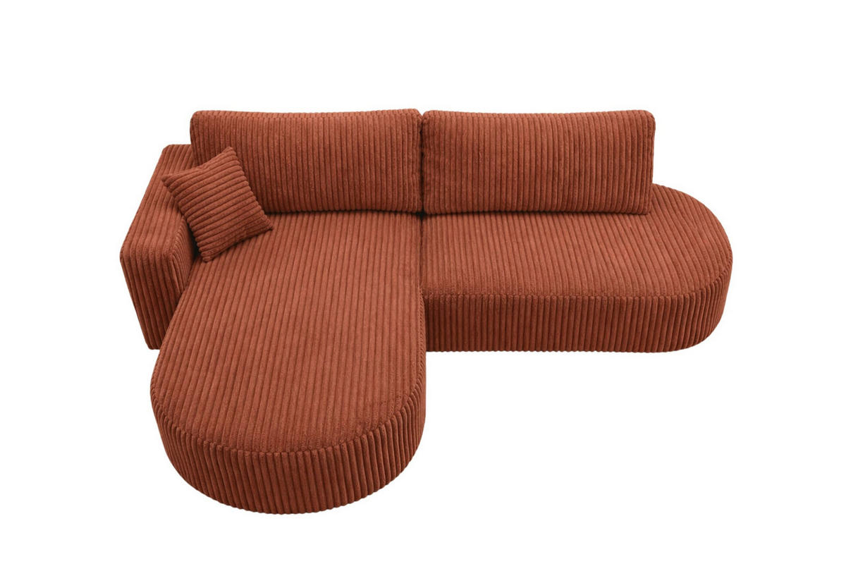 ECKSOFA Mit Schlaffunktion Und Bettkasten, Cordstoff Tilia, Kupfer, Links, ROUND ONE OPEN XL - Orange, Holz (262/175cm) - Kaiser Möbel