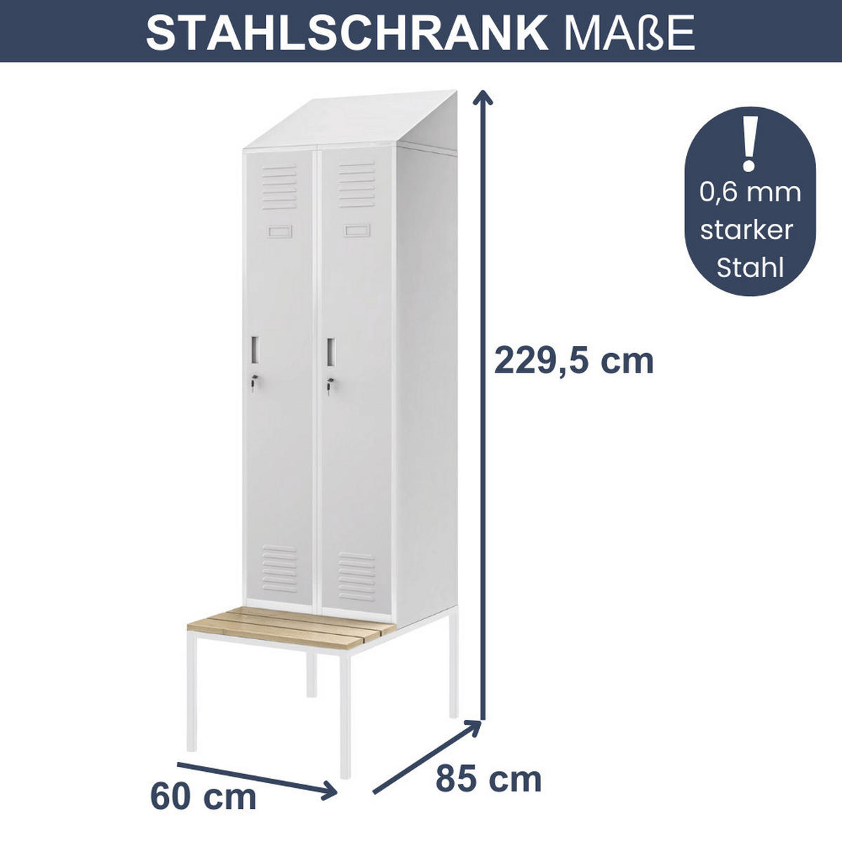 UMKLEIDESCHRANK Spind mit Sitzbank BARCA 2 Abteile 229,5x60x85cm Grau - Grau, Metall (60/229.5/85cm) - DELUKE