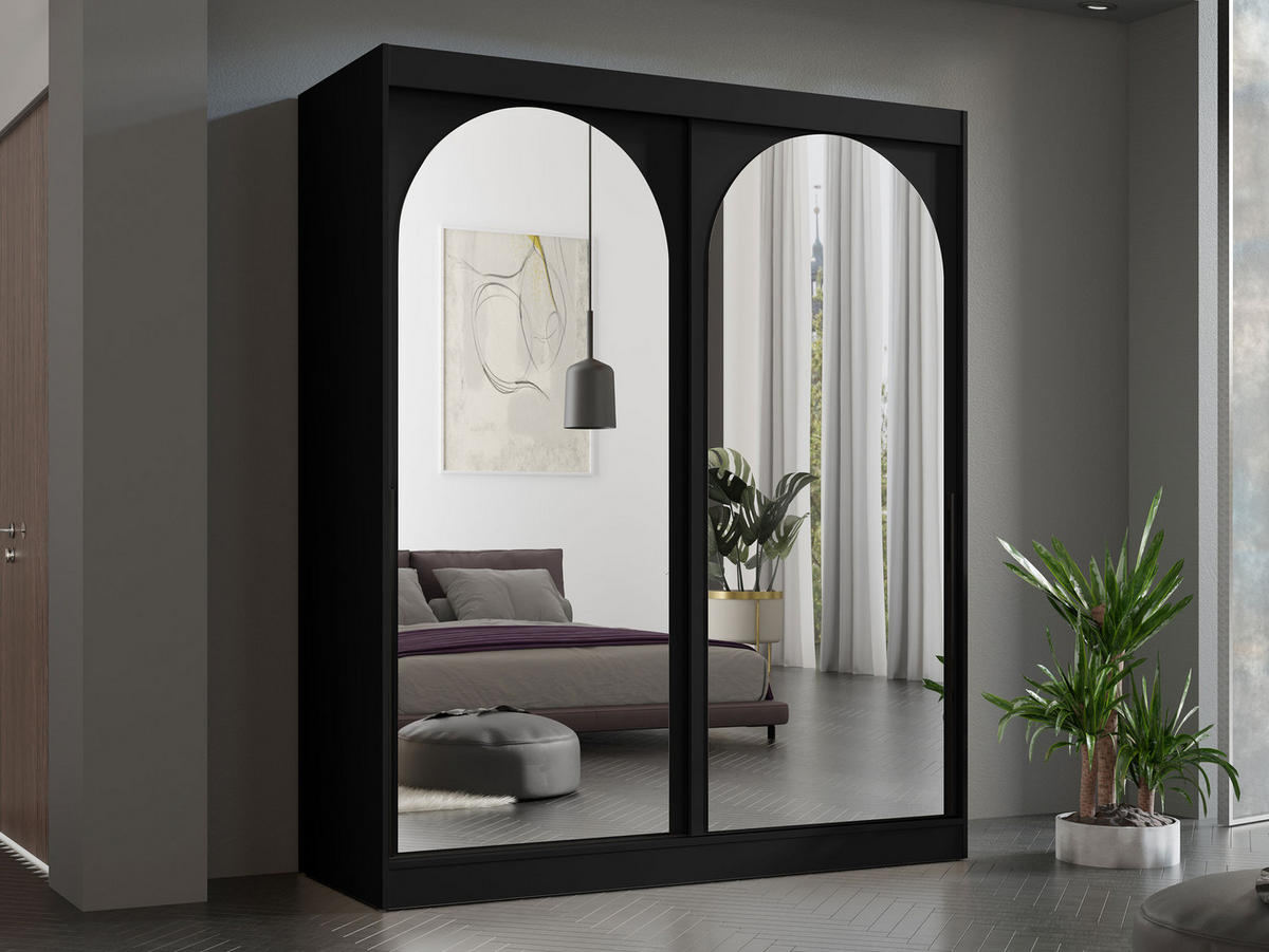 SCHIEBETÜRENSCHRANK Modin 180 - Schwarz, Holzwerkstoff/Kunststoff (180/216/65cm) - MIRJAN24