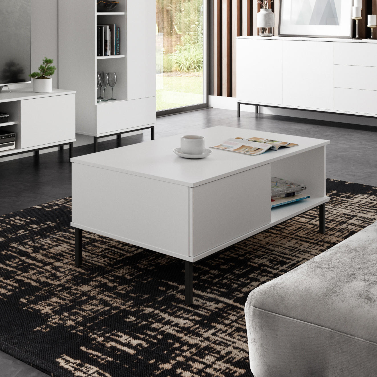 COUCHTISCH Dallas 100x60 cm Weiß - Schwarz/Weiß, Holzwerkstoff/Metall (60/100/47cm) - Ravio