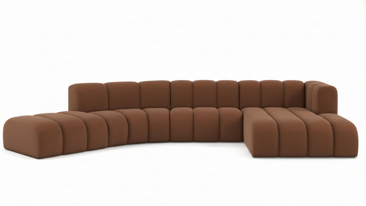 ECKSOFA L-Form GRAND Round, Stoff Salvador, Dunkelbraun, Rechts - Dunkelbraun, Holz (445/179cm) - Kaiser Möbel