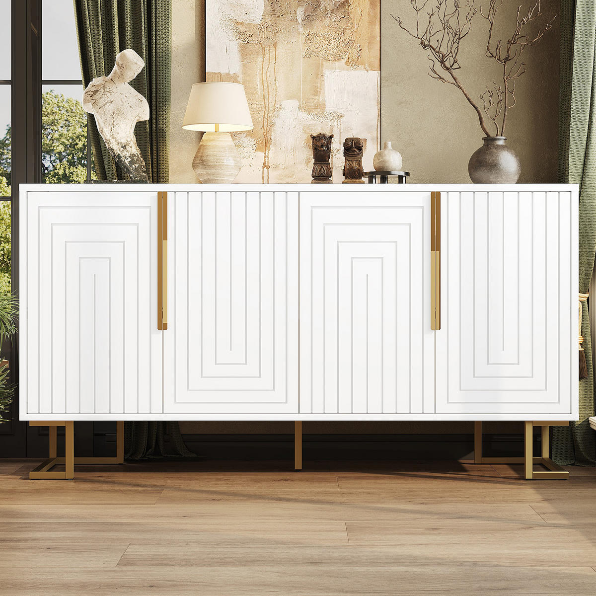 SIDEBOARD 152/40/75 cm mit 2 Türen, 4 Fächern und Kippschutz, MDF, Weiß - Weiß, Holzwerkstoff (152/75/40cm) - Redom