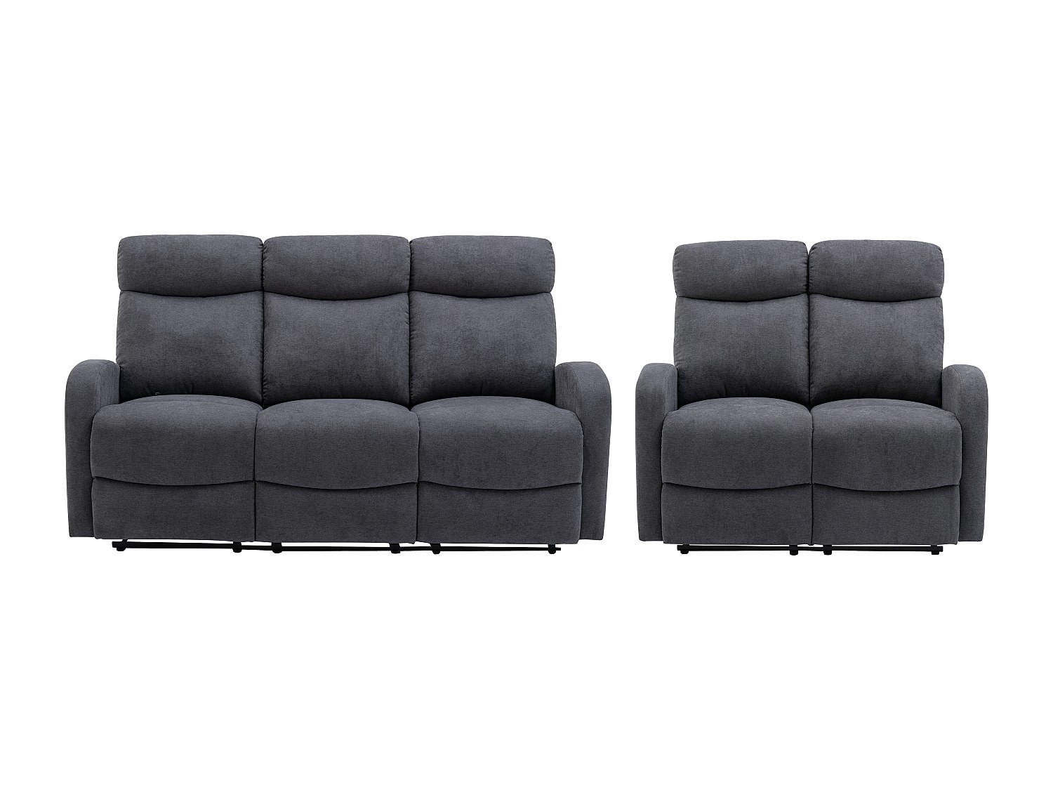 COUCHGARNITUR Relax 3+2 - Stoff - Grau - EVELYN - Dunkelgrau, Textil (95/100/180cm) - Vente-Unique