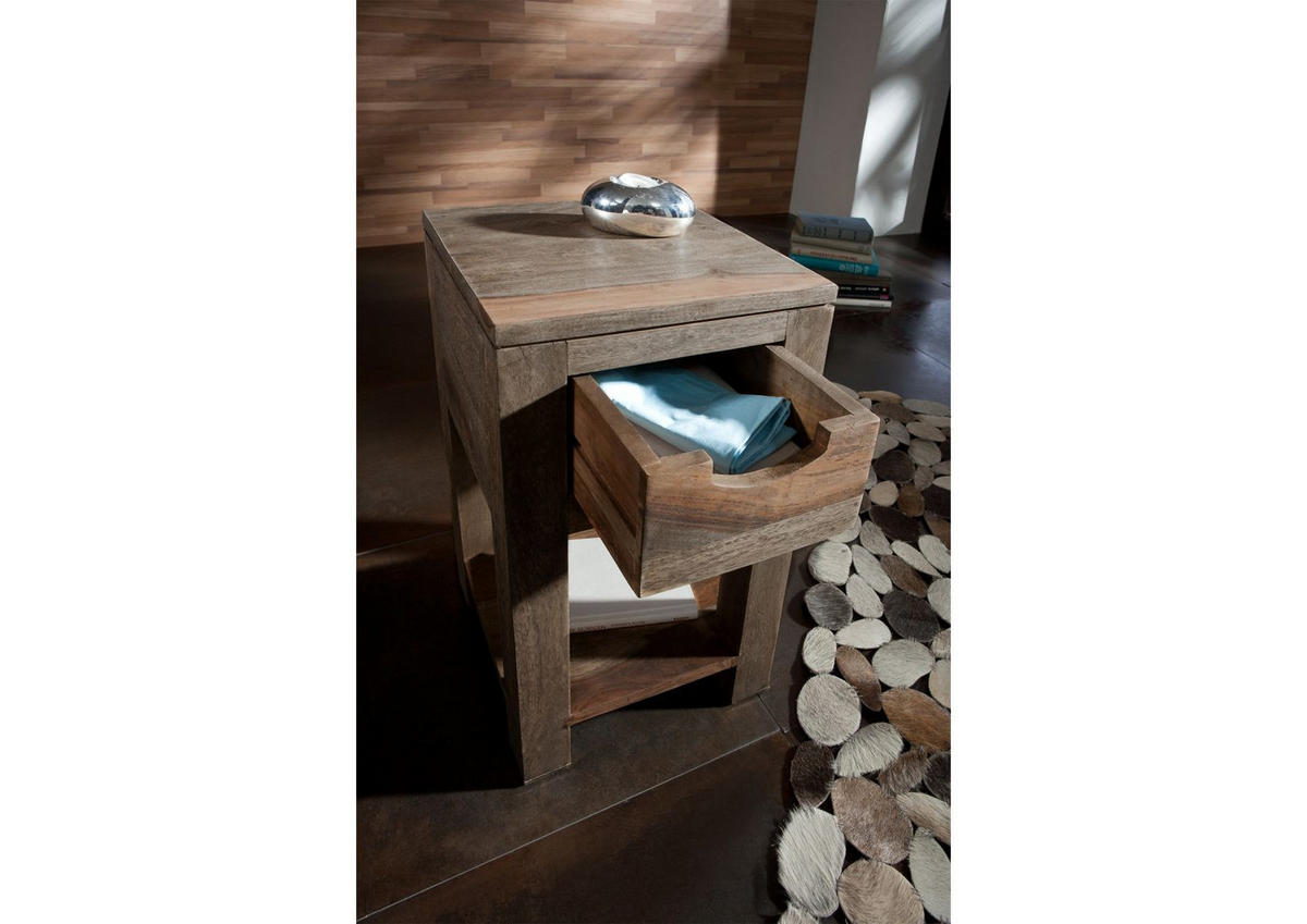 BEISTELLTISCH Sheesham 29x29x50 grau geölt NATURE GREY #30 - Grau, Holz (29/29/50cm) - Massivmoebel24