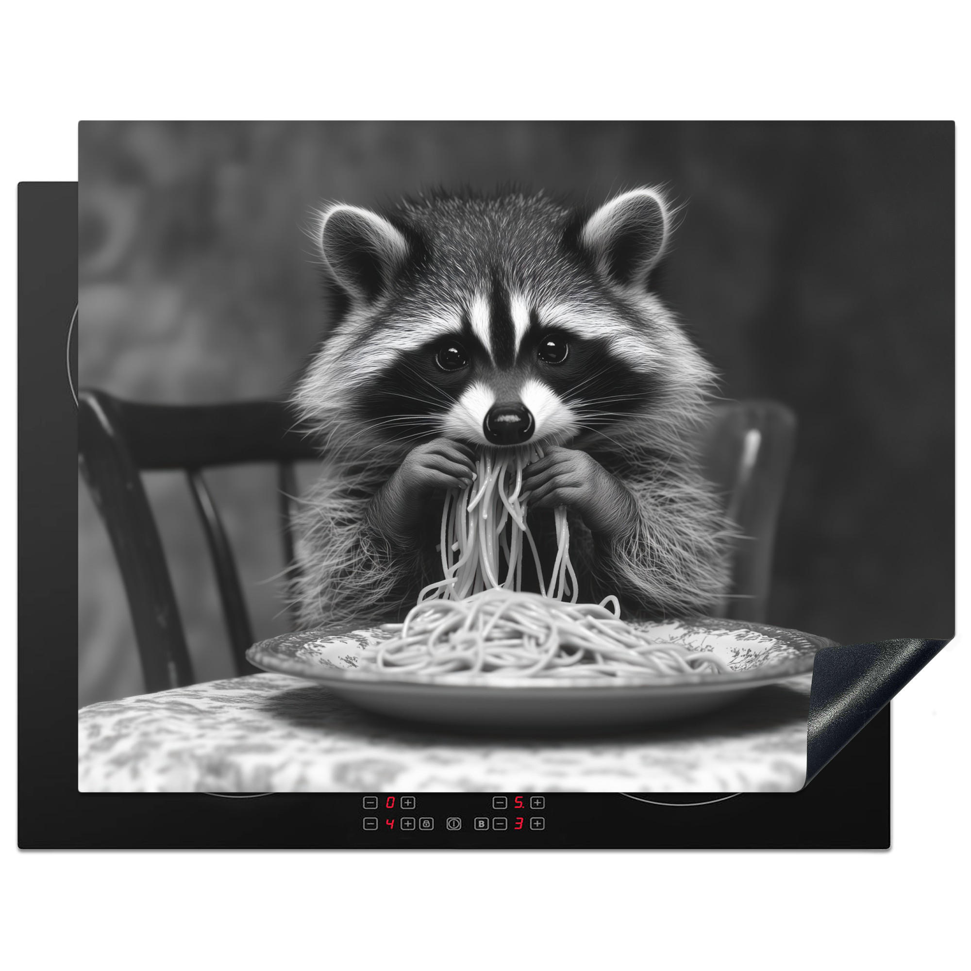 ZAŠČITA ZA INDUKCIJSKO PLOŠČO Rakun 77x59 cm cm - siva, umetna masa (77/59/0.2cm) - MuchoWow