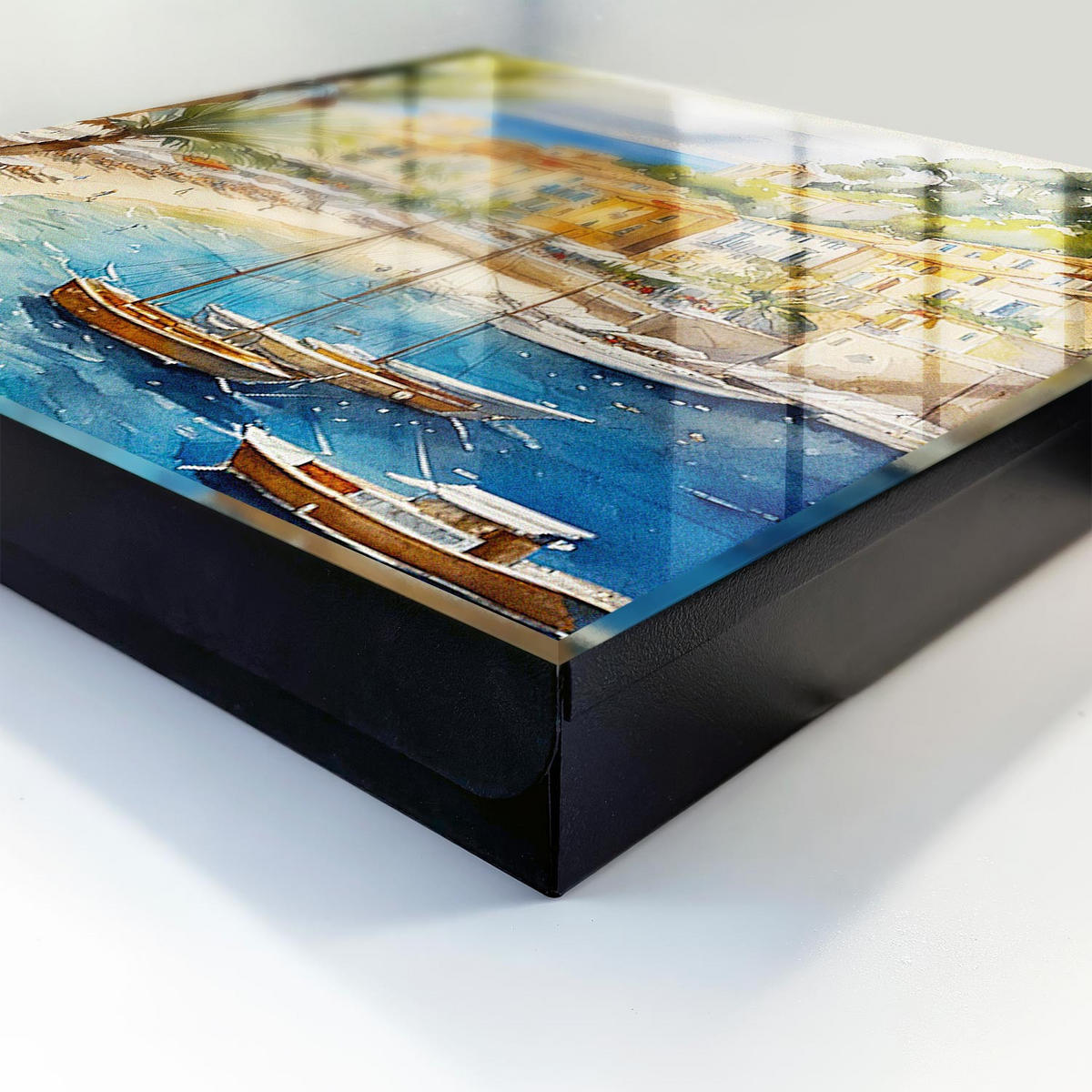 SCHLÜSSELBOX Schwarz 30x30 cm- Türöffnung nach rechts - Küstenlandschaft - Blau, Metall (30/30/5cm) - TULUP
