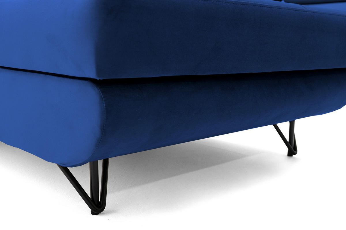 ECKSOFA U-Form JUNIOR U Rechts mit Schlaffunktion 128x254 Velours Blau - Blau/Schwarz, Holz/Textil (184/90/323cm) - Muffo