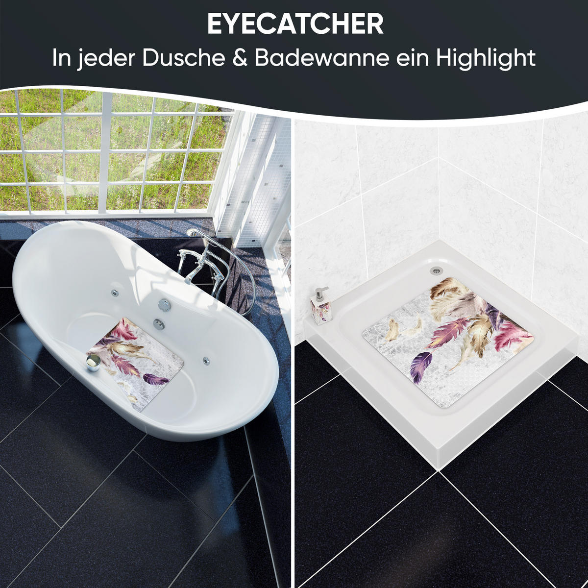 BADEMATTE Federn - Lila, Kunststoff (53/53cm) - Sanilo