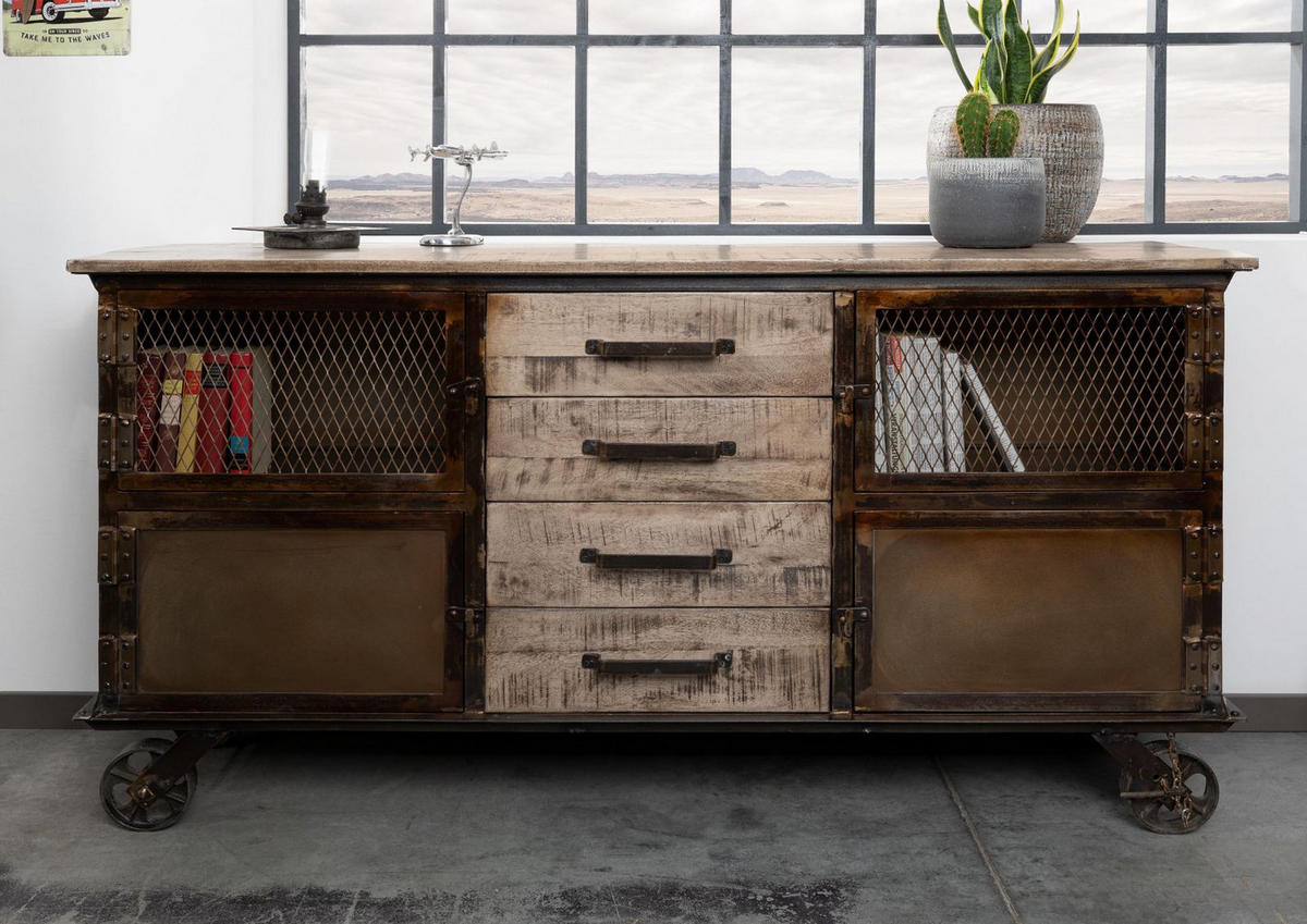 SIDEBOARD Mango 153x40x80 braun lackiert HEAVY INDUSTRY #253 - Braun, Holz (153/80/40cm) - Massivmoebel24