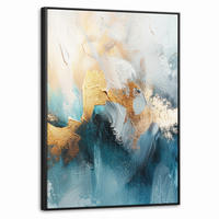 LEINWAND Bilder mit Rahmen - Abstrakt - Kunst - Gold - Blau - 70x100 - Petrol, Textil (70/100cm) - MuchoWow