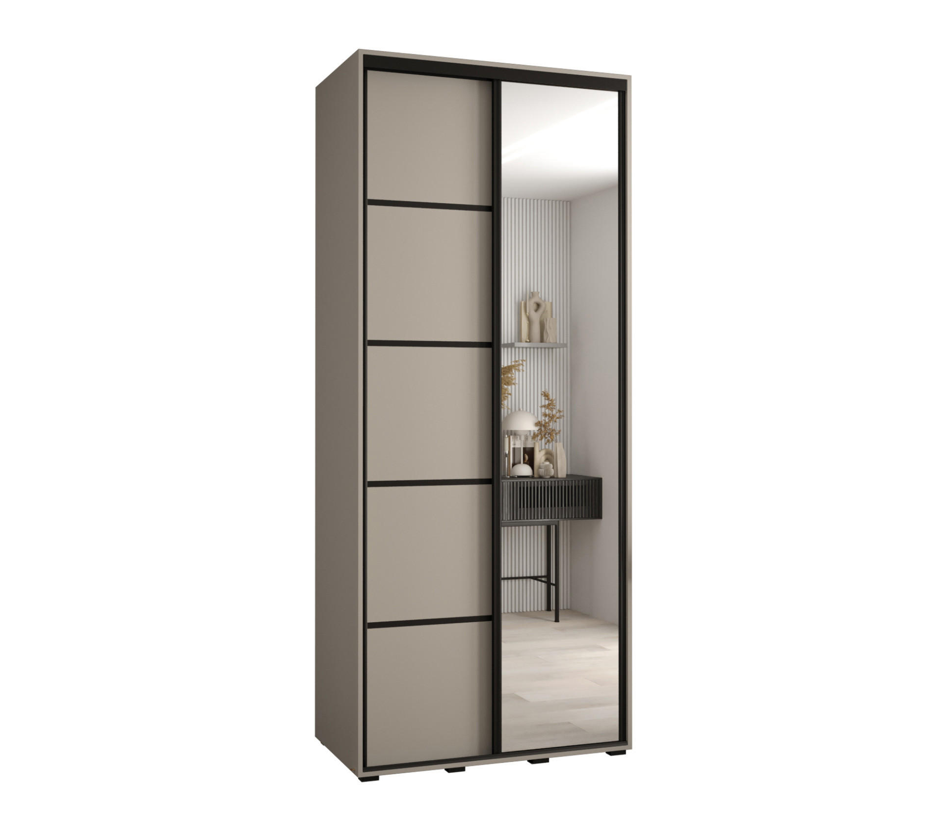 SCHWEBETÜRENSCHRANK 235,2/110/60 2-türig - Kaschmir/Schwarz, Holz/Metall (110/235.2/60cm) - MÖBEL KRYSPOL