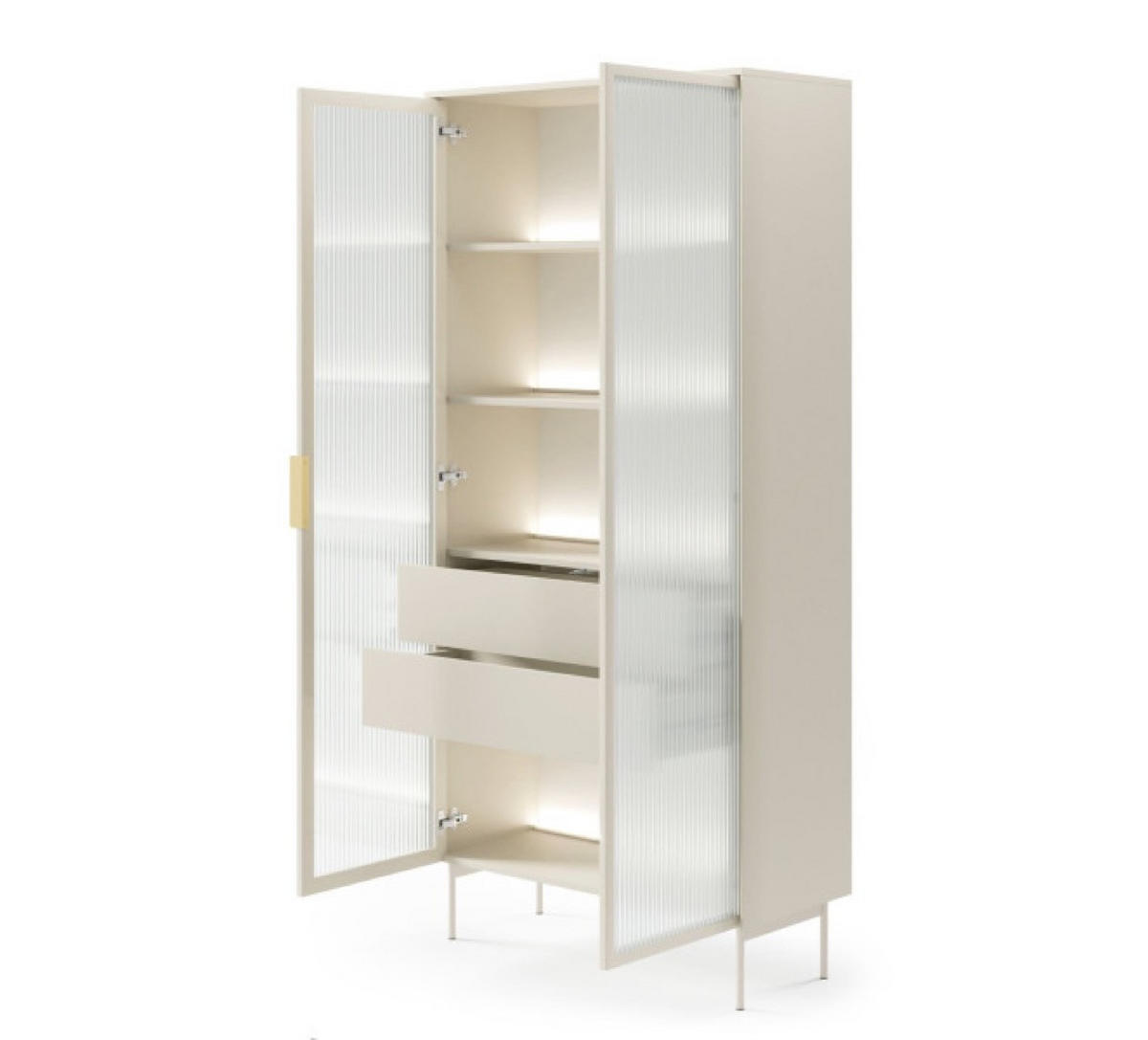 VITRINE Kaschmir LUMIN Hoch 2D2S LED - Beige, Holzwerkstoff (91.5/194.6/39.3cm) - Sepro Meble