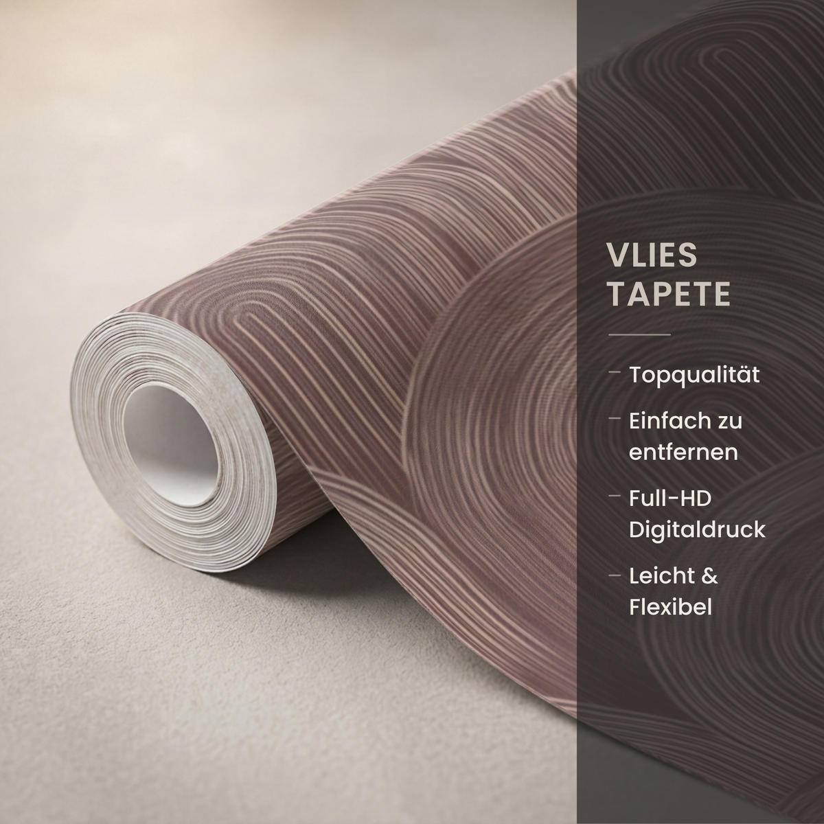 TAPETE - Rhythmic - Aufschlag - Braun - 120x220 cm - Dunkelbraun, Papier (120/220cm) - OnlyWow