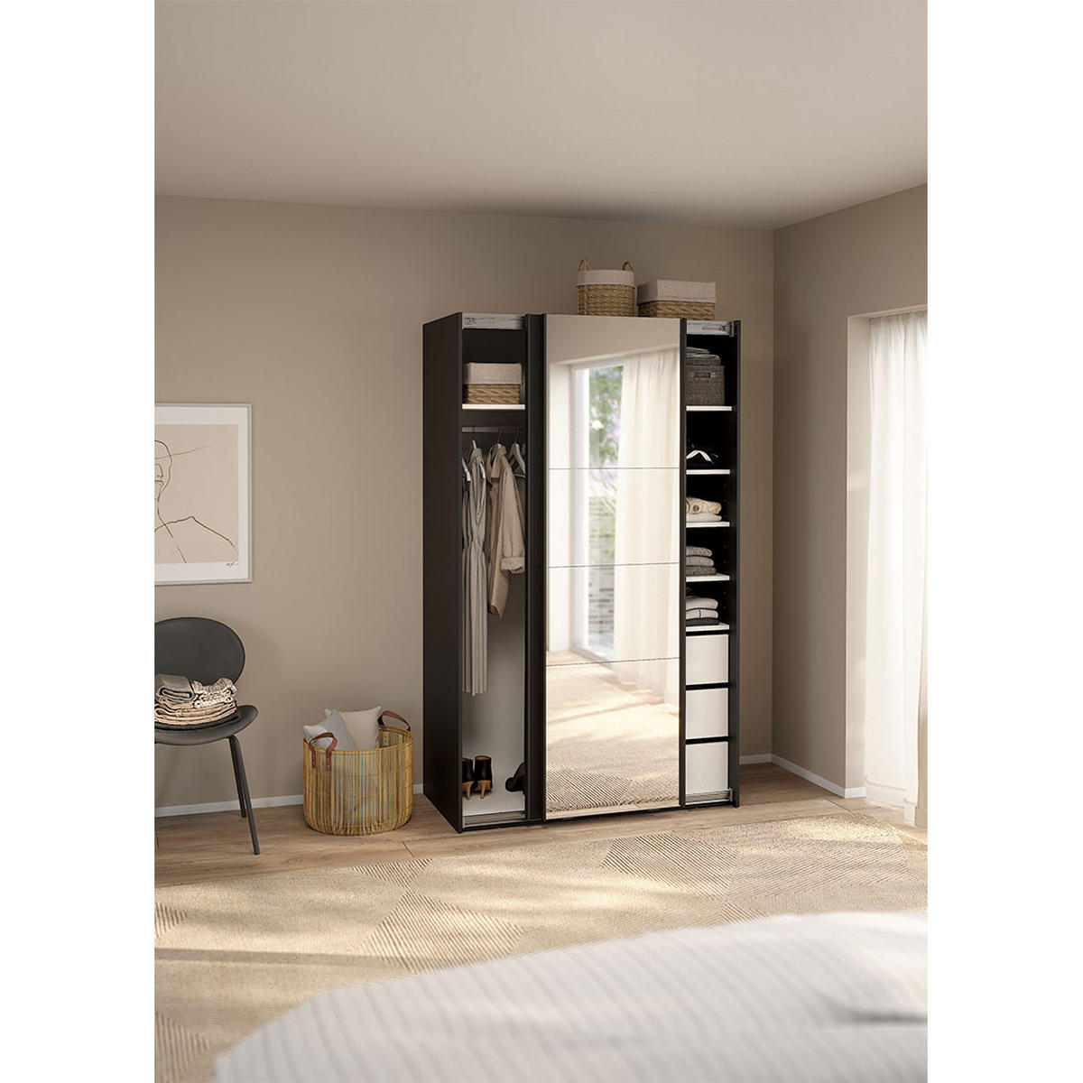 SCHIEBETÜRENSCHRANK, Catania, Schwarz, Holzwerkstoff, 119 x 67 x 201 cm - Schwarz, Holzwerkstoff (119/201/67cm) - ebuy24
