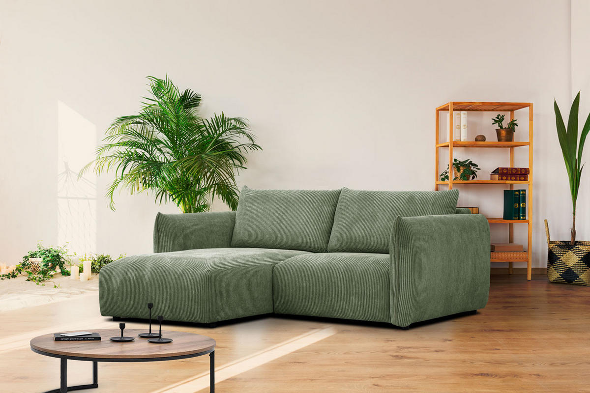 ECKSOFA TAUER 3-Sitzer, olivgrün - Schwarz/Olivgrün, Holzwerkstoff/Kunststoff (173/206cm) - Courtois Laville