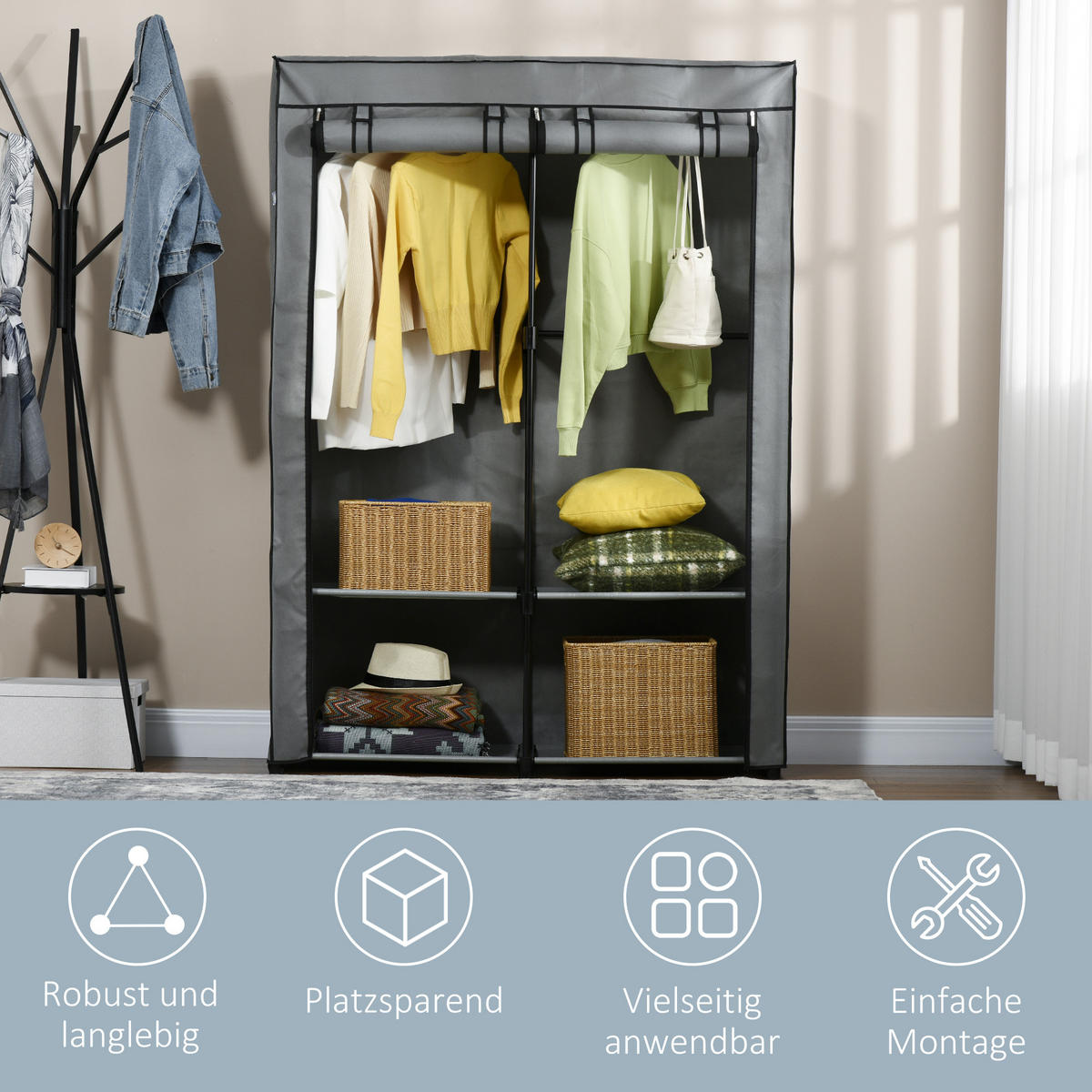 KLEIDERSCHRANK, Stoffschrank, Hellgrau - Hellgrau, Metall (49/170/118cm) - HOMCOM