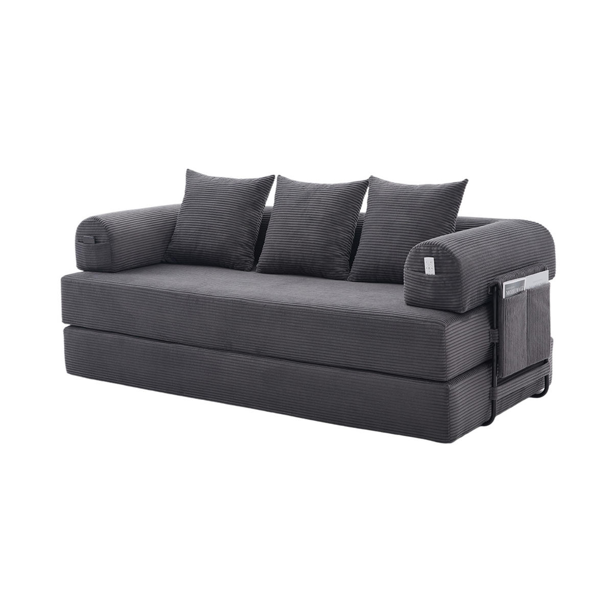 SOFA 200/94/67 cm aus Cord mit Metallgestell und 3 Kissen Dunkelgrau - Dunkelgrau, Textil (94/67/200cm) - Modenvie