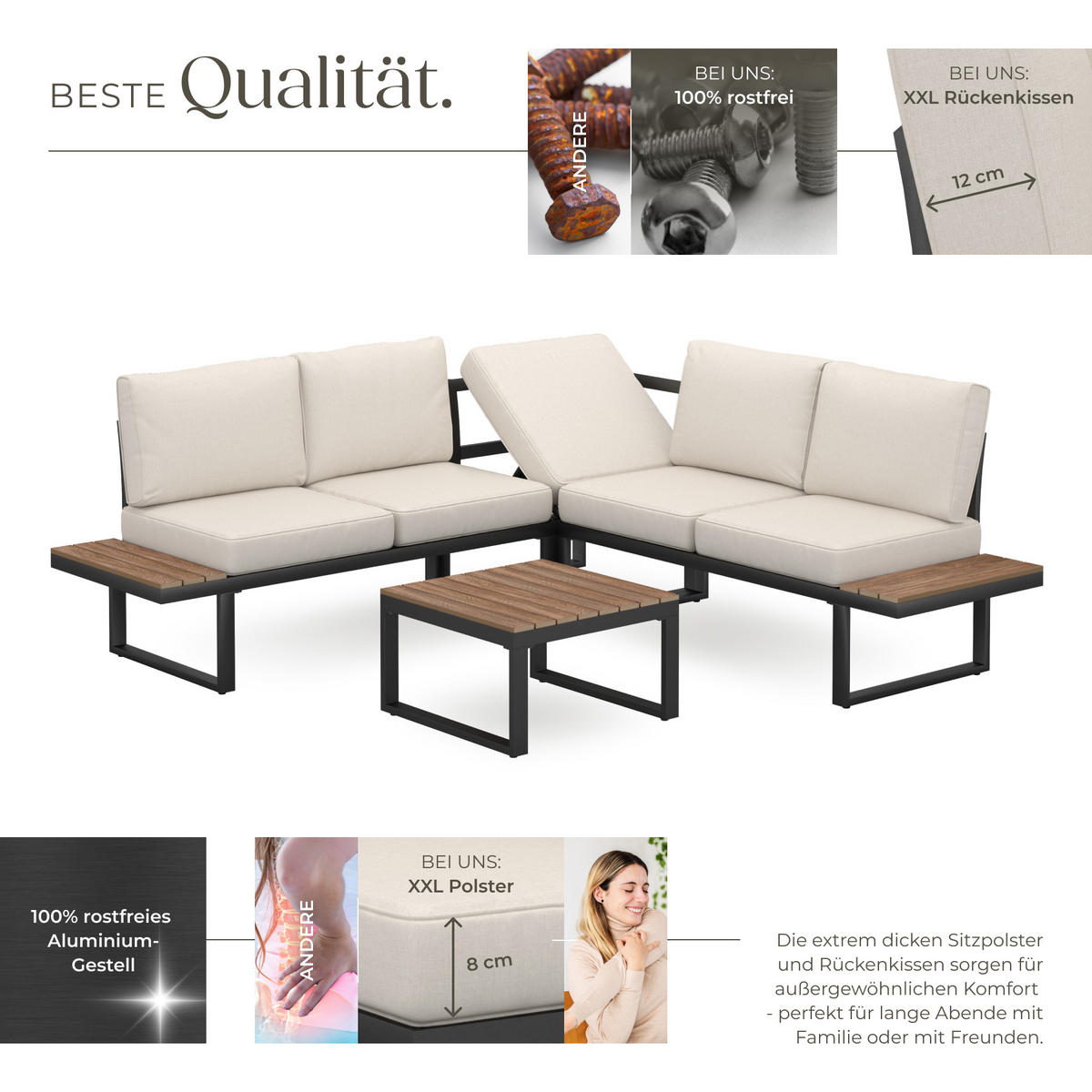 GARTEN-LOUNGE-SET Eliar,höhenverstellbare Ausgleichsschrauben,schwarz - Schwarz, Kunststoff - tectake