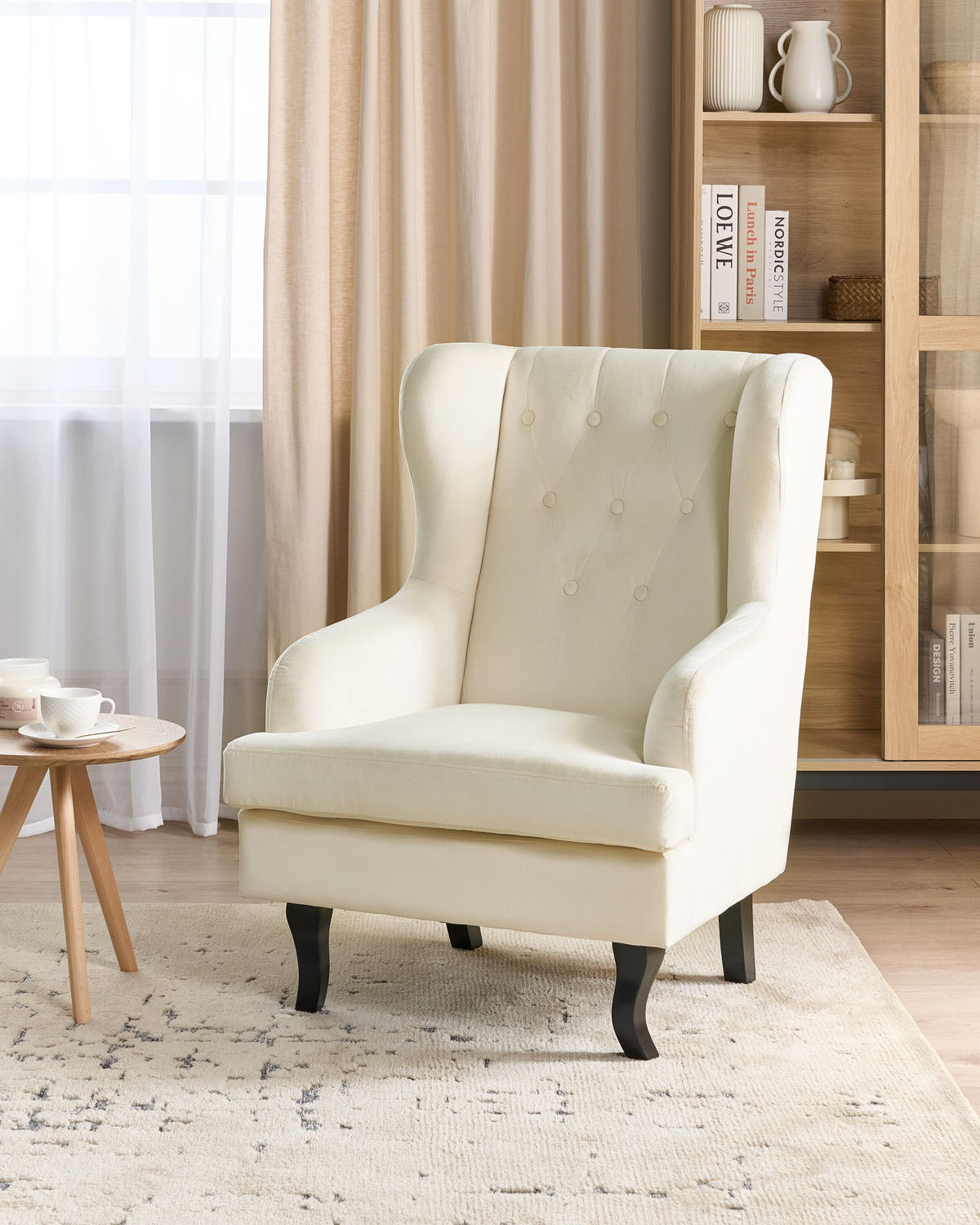 SESSEL Samtstoff Cremeweiß Alta - Schwarz/Weiß, Textil (65/100/85cm) - Beliani