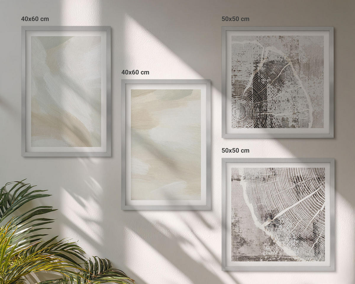 WANDBILDER 4er Set - 50x50 cm & 40x60 cm Silberner Rahmen - Minimalismus der Farbstruktur - Silberfarben, Kunststoff (50/50cm) - ArtPrintCave