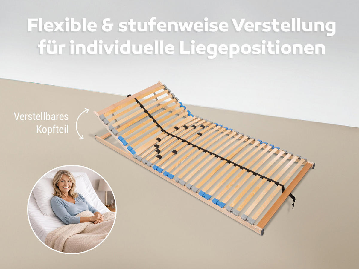 LATTENROST Madera, 7 Zonen, zur Selbstmontage, Größe: 100x190 - Kopfteilverstellung - Braun, Holz (100/190cm) - Betten-ABC