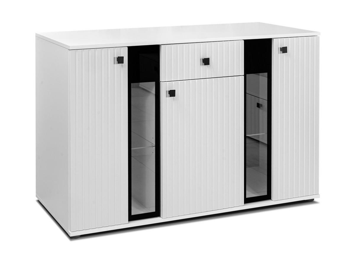 SIDEBOARD Formilo Weiß 140,4/80/40,2 cm – Kommode mit Rillen und Schublade - Weiß, Holzwerkstoff/Kunststoff (140/80/40cm) - AX Living