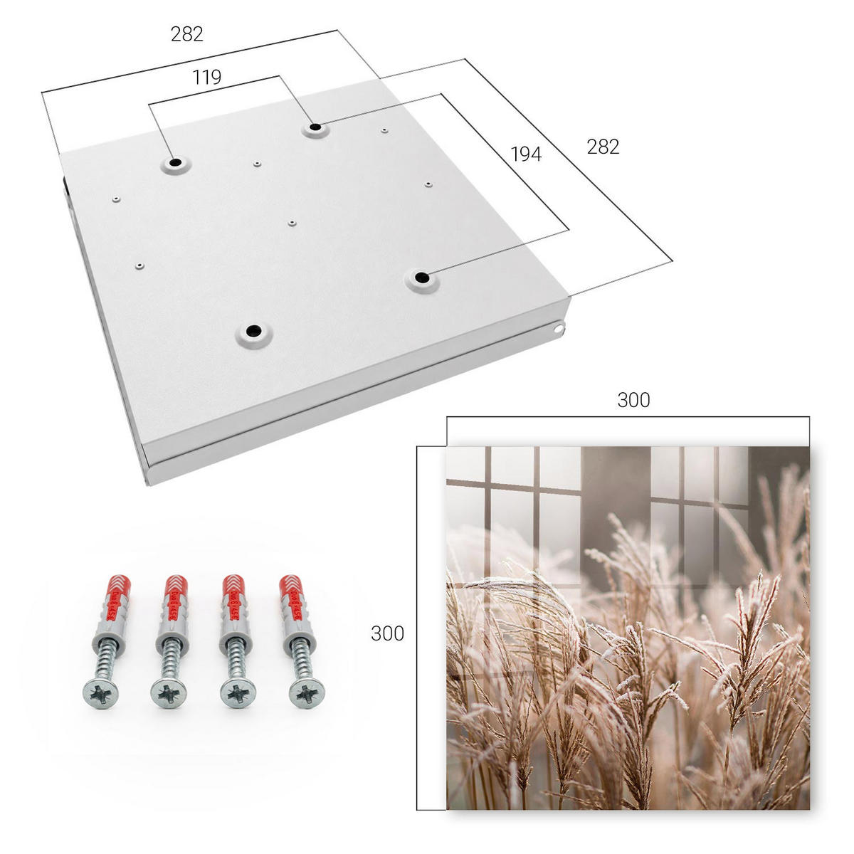 SCHLÜSSELBOX Weiß 30x30 cm – Türöffnung nach rechts - Gefrorenes Gras - Beige, Metall (30/30/5cm) - TULUP