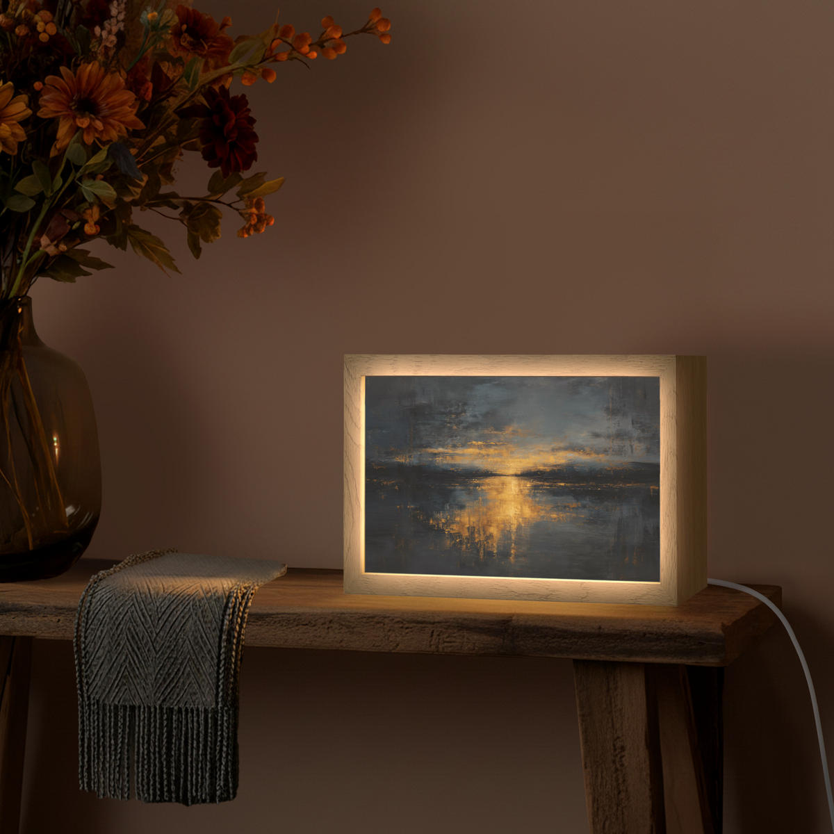 TISCHLEUCHTE Goldene Reflexion auf dem Wasser 30x20 cm - Beere, Holzwerkstoff (8/30/20cm) - OnlyWow
