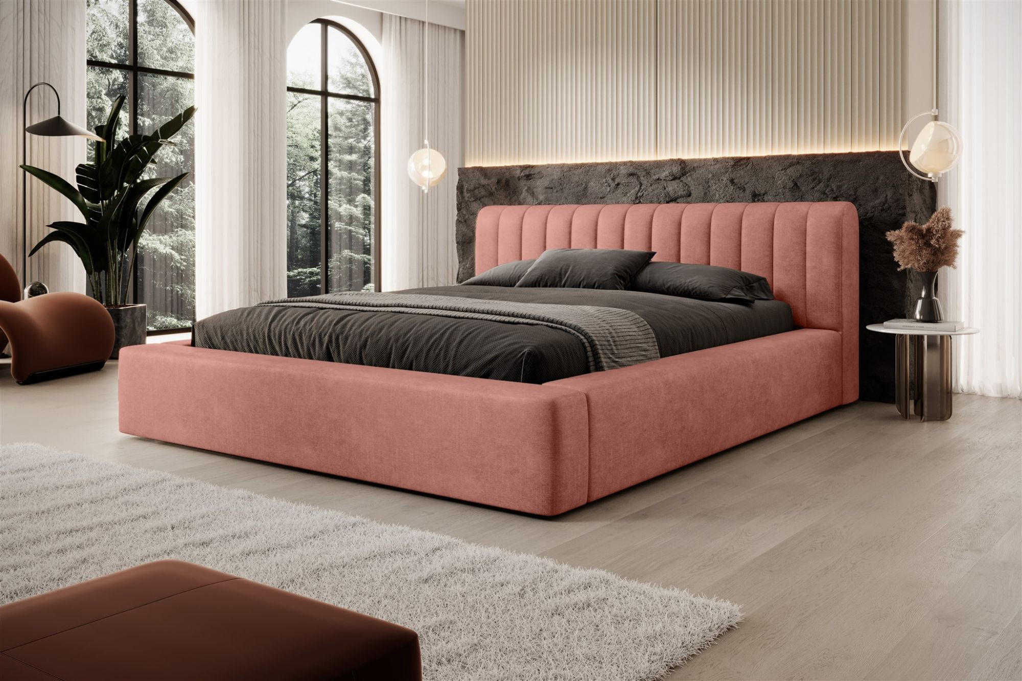 POLSTERBETT Peoria Stoff Macau - Rosa, Holzwerkstoff/Textil (180/200cm) - Fun Möbel