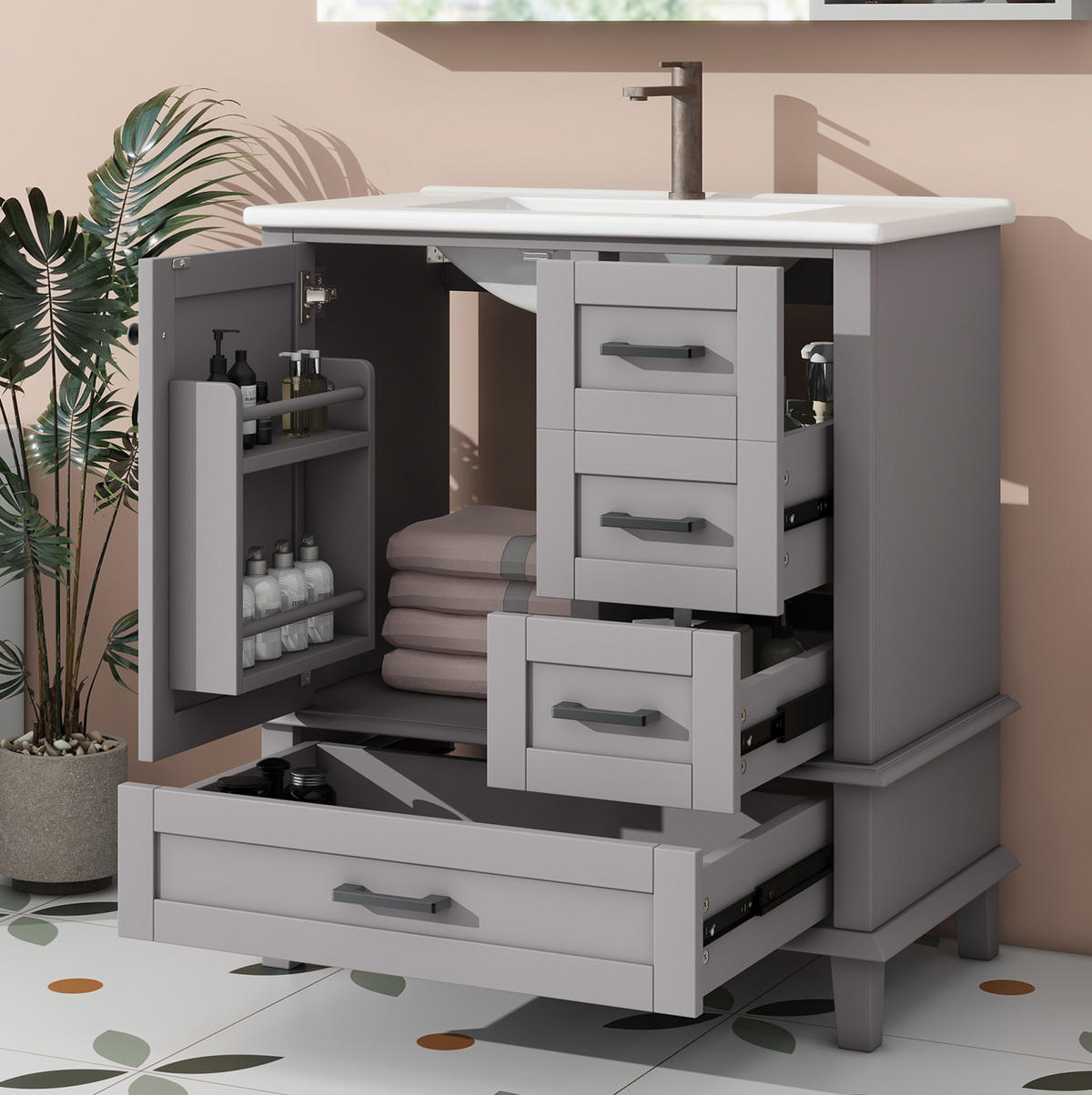 BADEZIMMERSCHRANK mit Waschtisch 76 x 46 x 83,5 cm Grau - Grau, Holzwerkstoff (46/83.5/76cm) - Beauniv