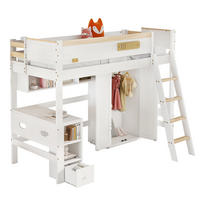 ETAGENBETT aus Kiefernholz, MDF und Sperrholz 90x200 cm Weiß/Natur mit Schreibtisch und Kleiderschrank - Weiß, Holzwerkstoff (90/200cm) - IVMEU