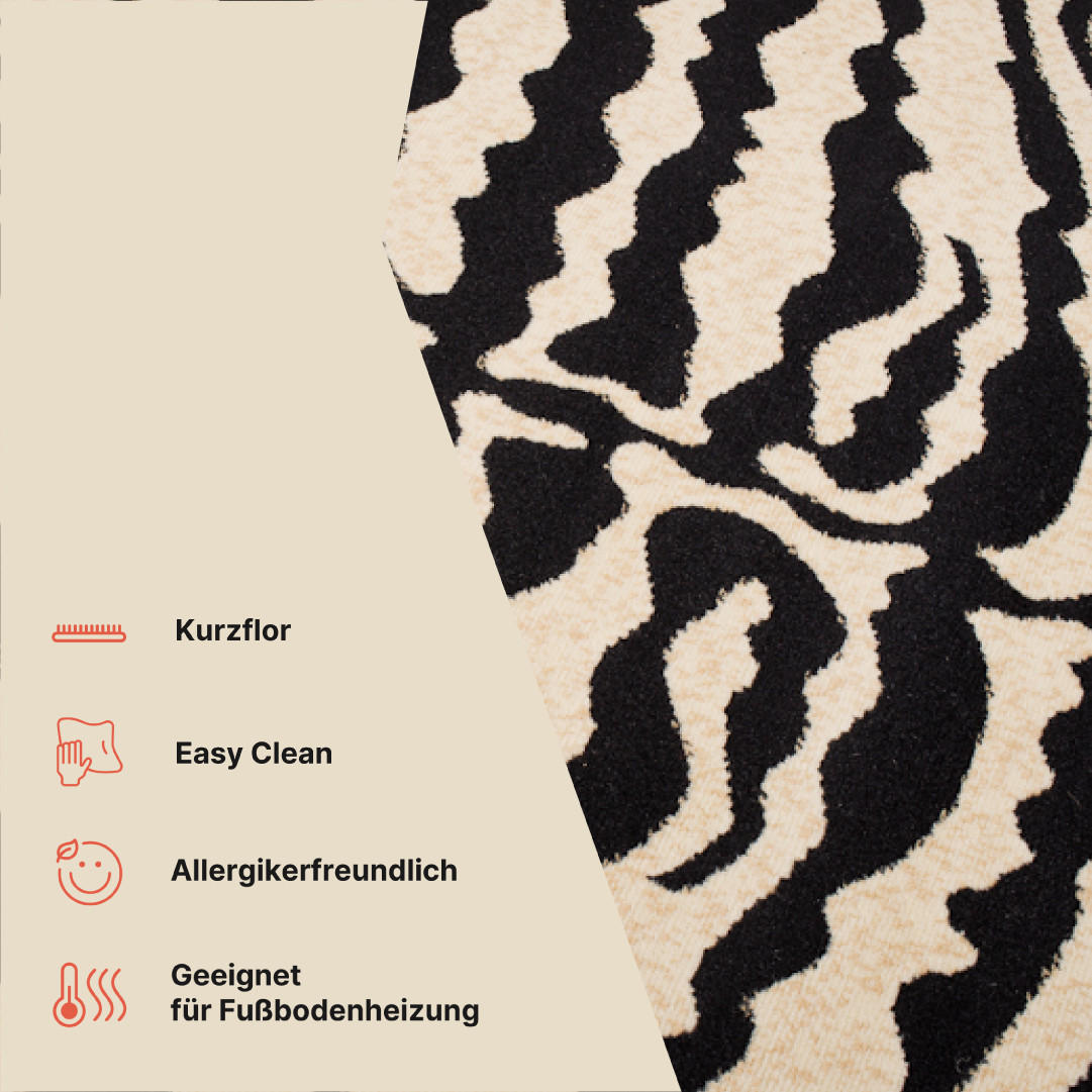 Tapiso Teppich Schwarz, Creme 70x130 cm