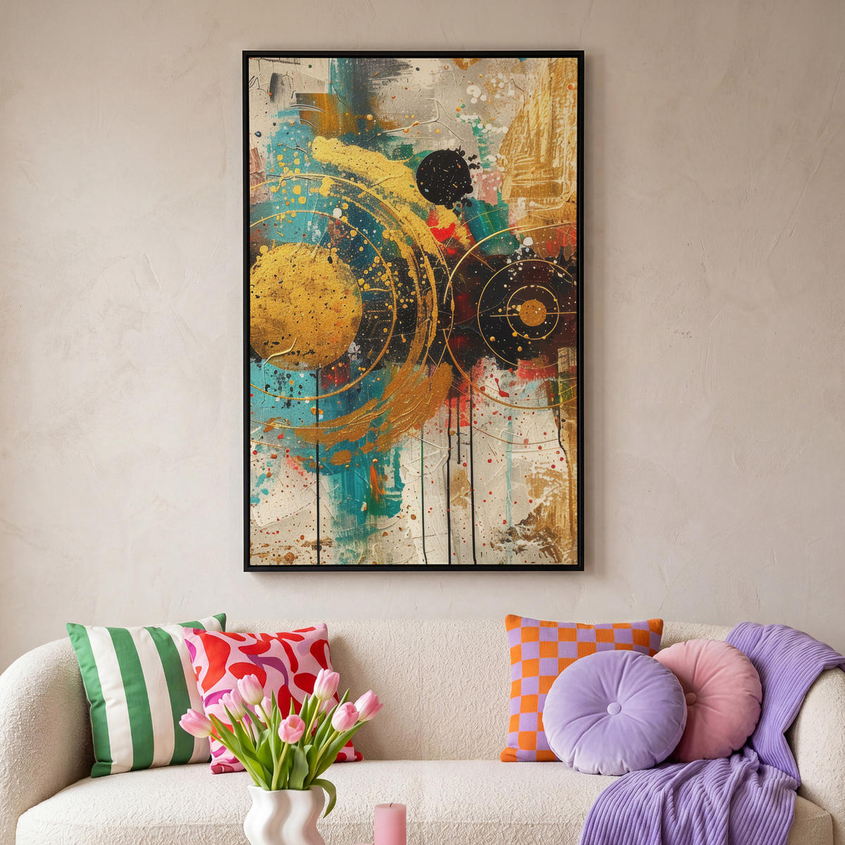 LEINWAND Bilder mit Rahmen - Abstrakt - Kunst - Gold - Modern - 100x150 - Multicolor, Textil (100/150cm) - MuchoWow