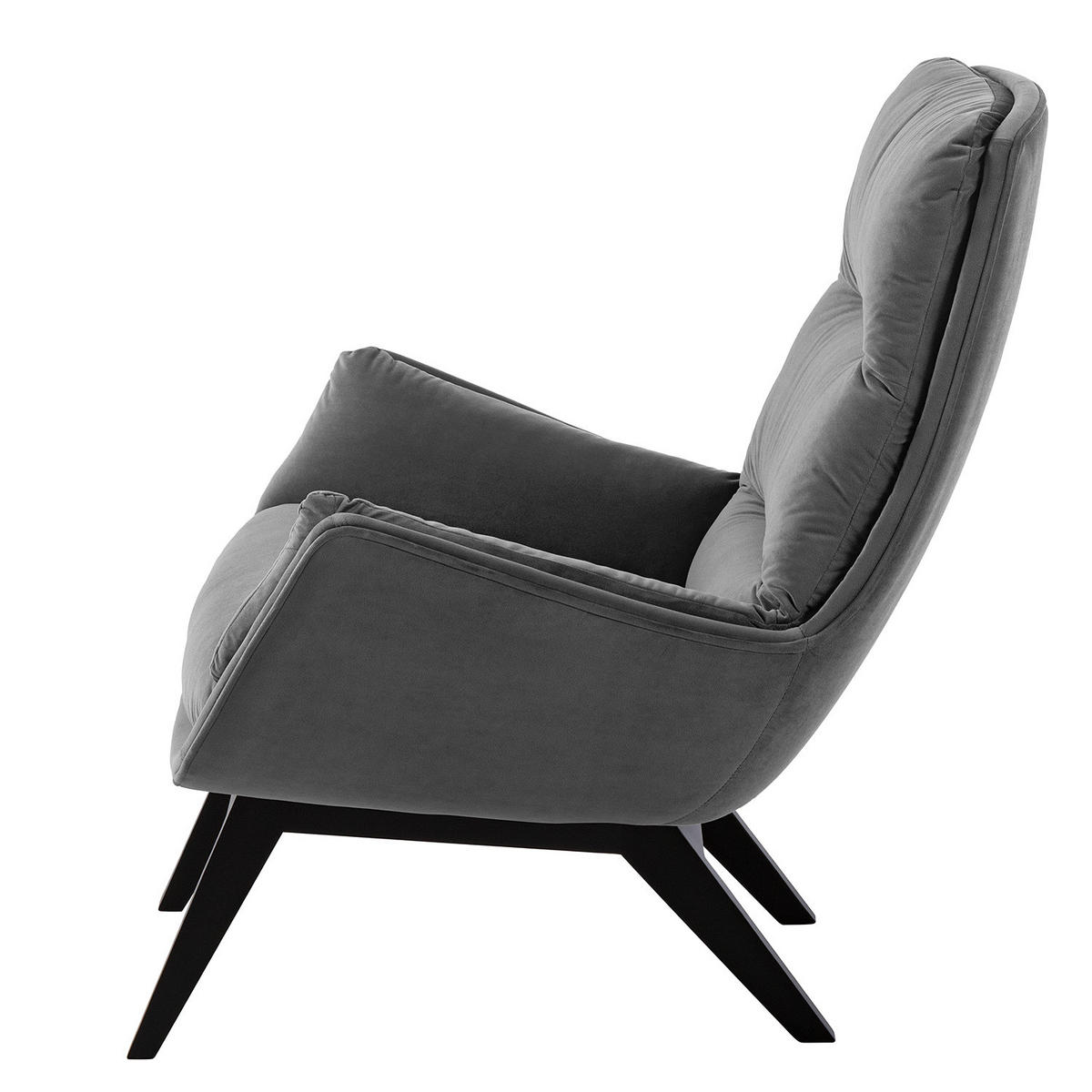 SESSEL mit Holzfüßen - Schwarz/Grau, Eichenholz/Textil (83/95/97cm) - home24