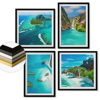 WANDBILDER 4er-Set - 50x50 cm & 40x60 cm Schwarzer Rahmen - Tropische türkisfarbene Inseln - Schwarz, Kunststoff (50/50cm) - ArtPrintCave