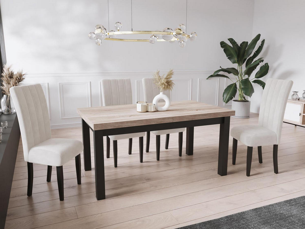 ESSTISCH Gemini rechteckig ausziehbar, Sonoma Eiche 160-210/90/78 cm - Schwarz/Sonoma Eiche, Holz/Holzwerkstoff (160/90/78cm) - WFL GROUP