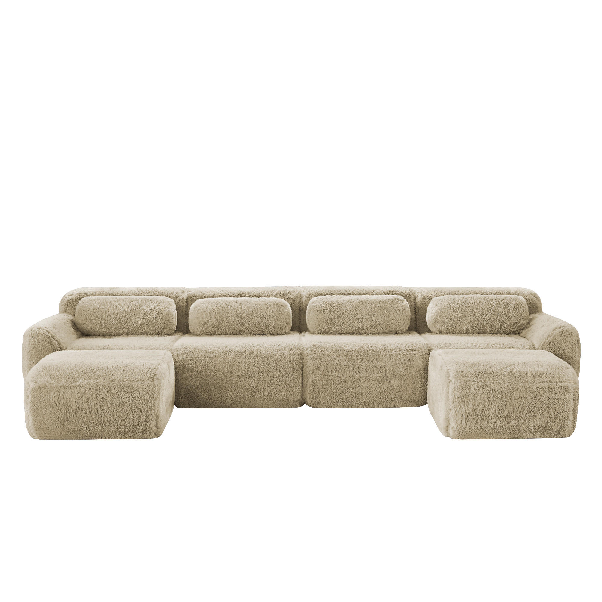 WOHNLANDSCHAFT Hellkhaki 378/179/73 cm 4-Sitzer Modular - Sandfarben, Textil (378/73/179cm) - PANGIVO