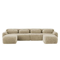 WOHNLANDSCHAFT Hellkhaki 378/179/73 cm 4-Sitzer Modular - Sandfarben, Textil (378/73/179cm) - PANGIVO