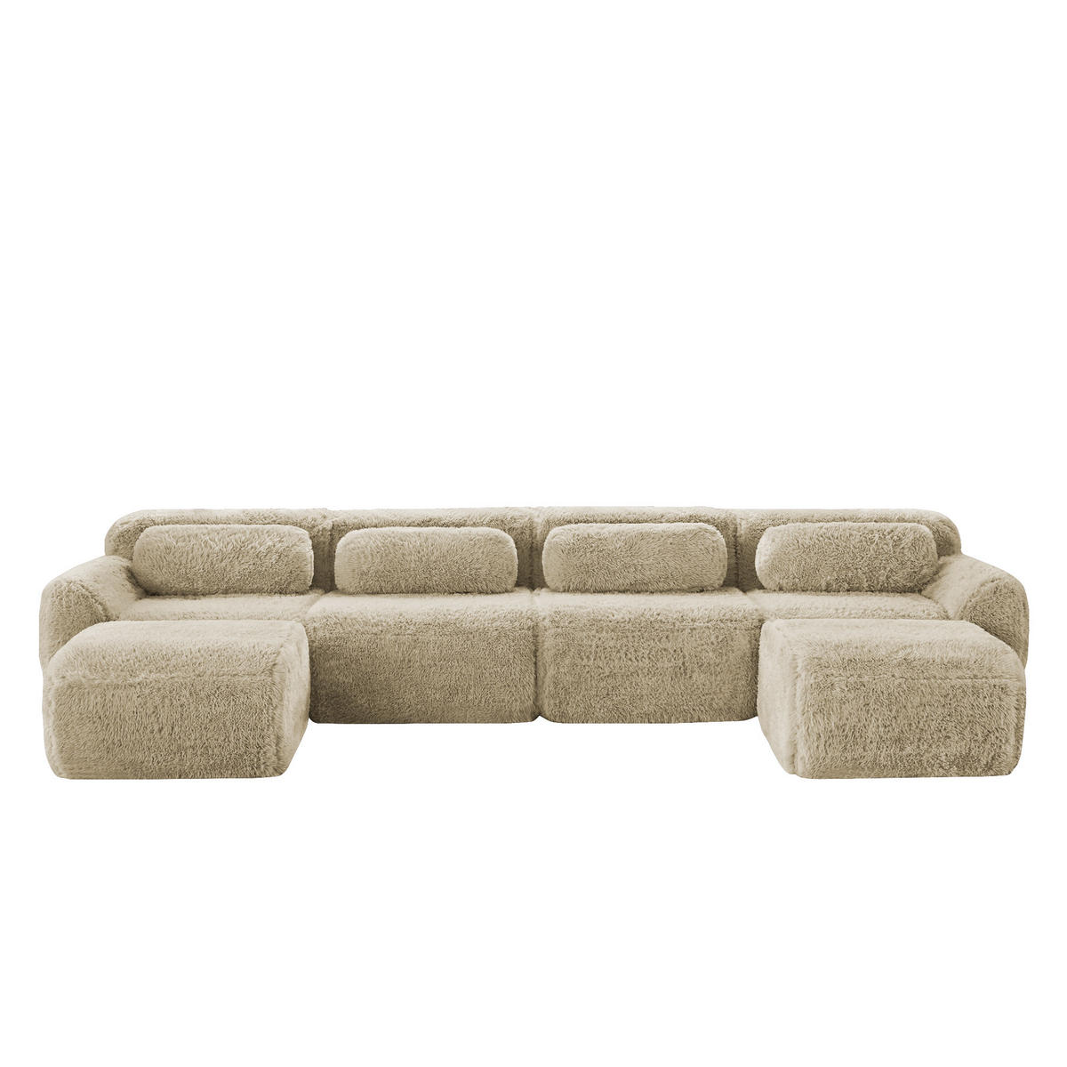 WOHNLANDSCHAFT Plüsch Hellkhaki mit Kissen - Beige, Textil (378/73/179cm) - WISHDOR