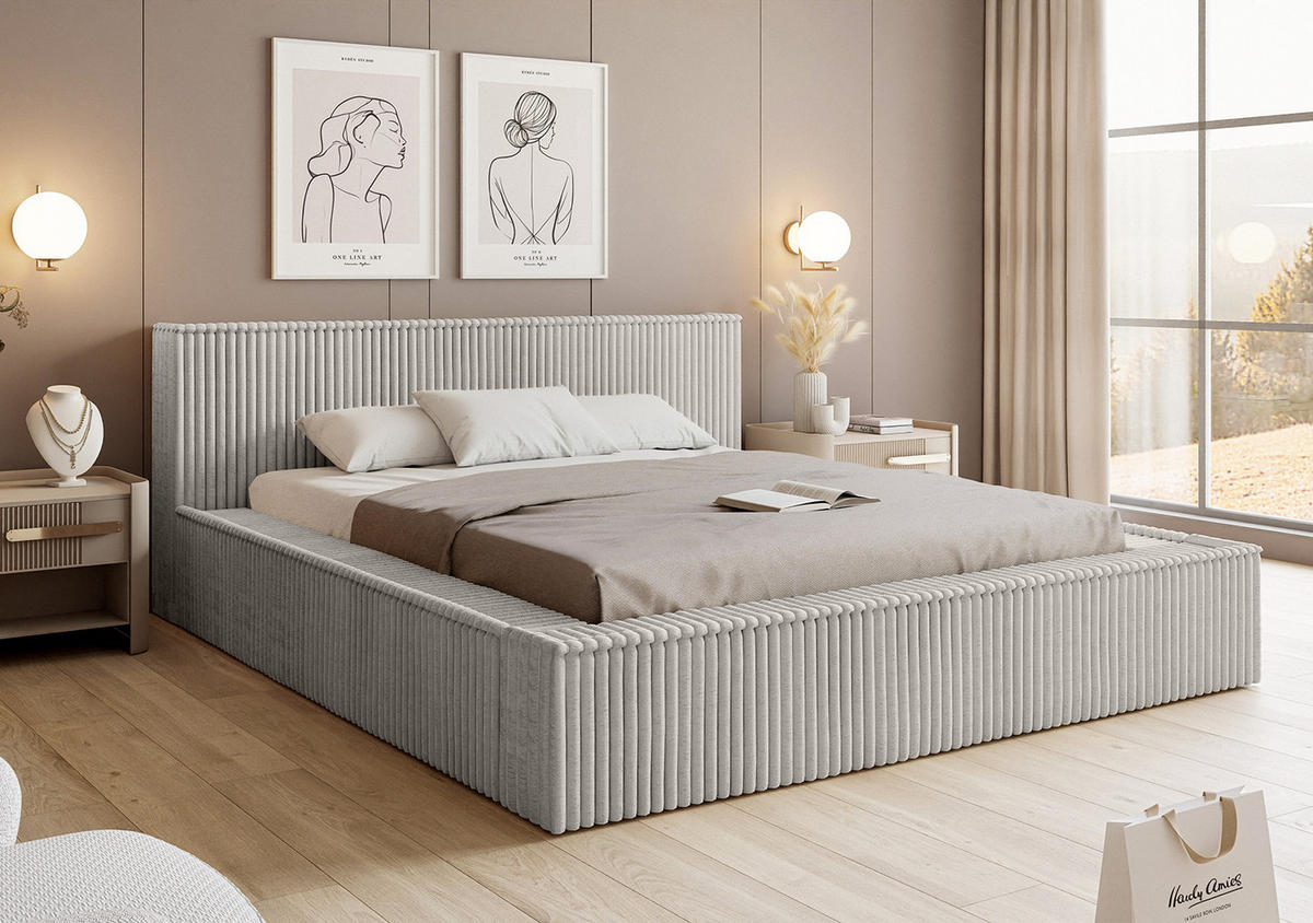 POLSTERBETT ALENZO 180x200 cm, Hellgrau - Hellgrau, Textil (200/180cm) - Fedve
