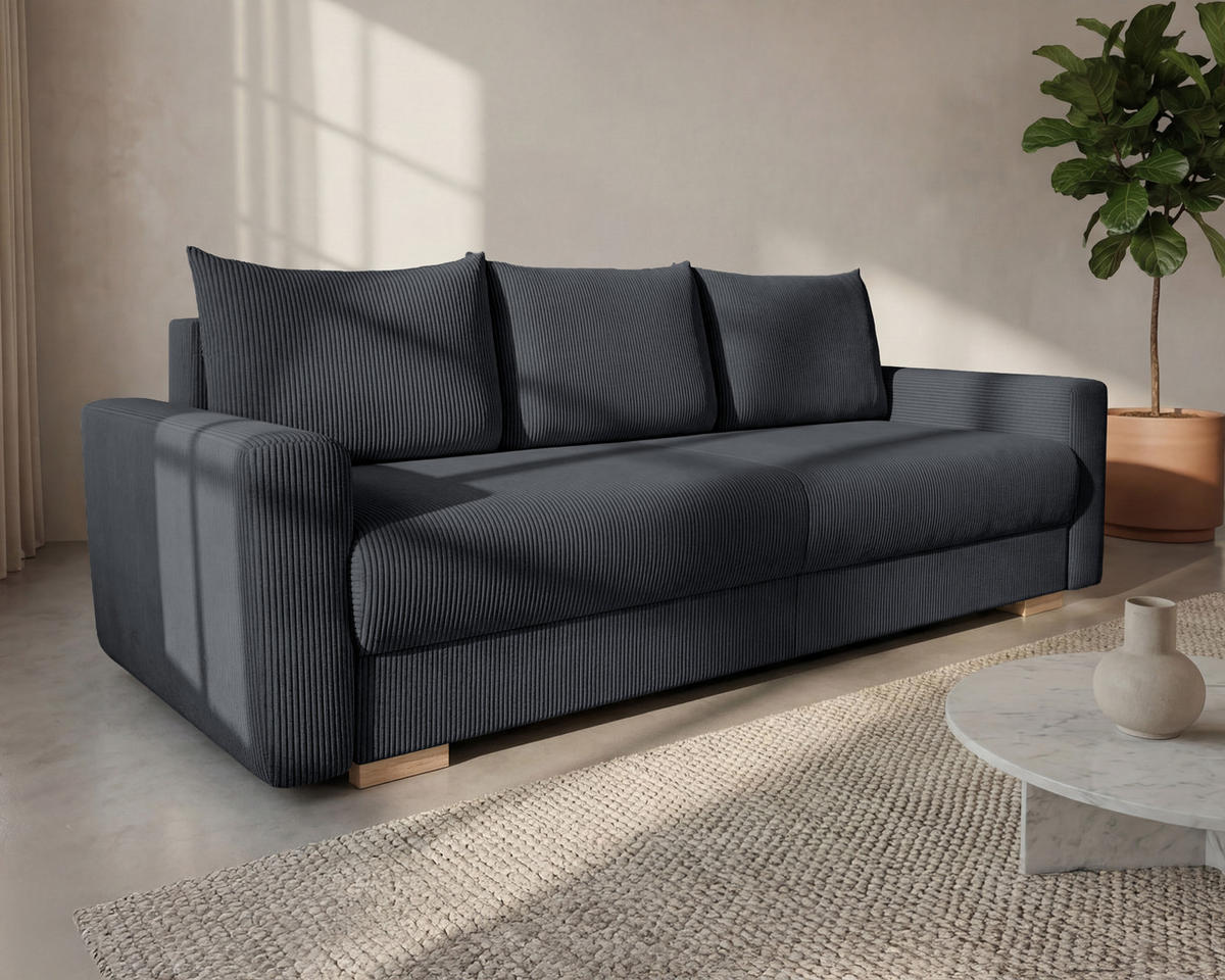 3-SITZER-SCHLAFSOFA ELMA mit Bettfunktion, dunkelgrau - Dunkelgrau, Holz (92.5/79/230cm) - Homesy
