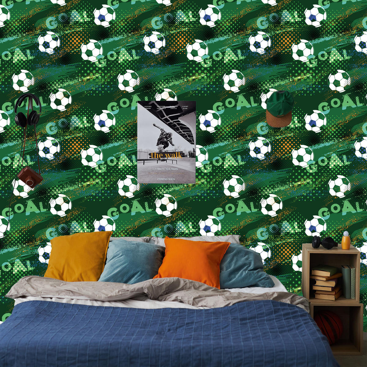 VLIESTAPETE Fußball-Graffiti Goal – Grün, Schwarz – 50x1000 cm - Schwarz/Grün, Papier (50/1000cm) - Muralo