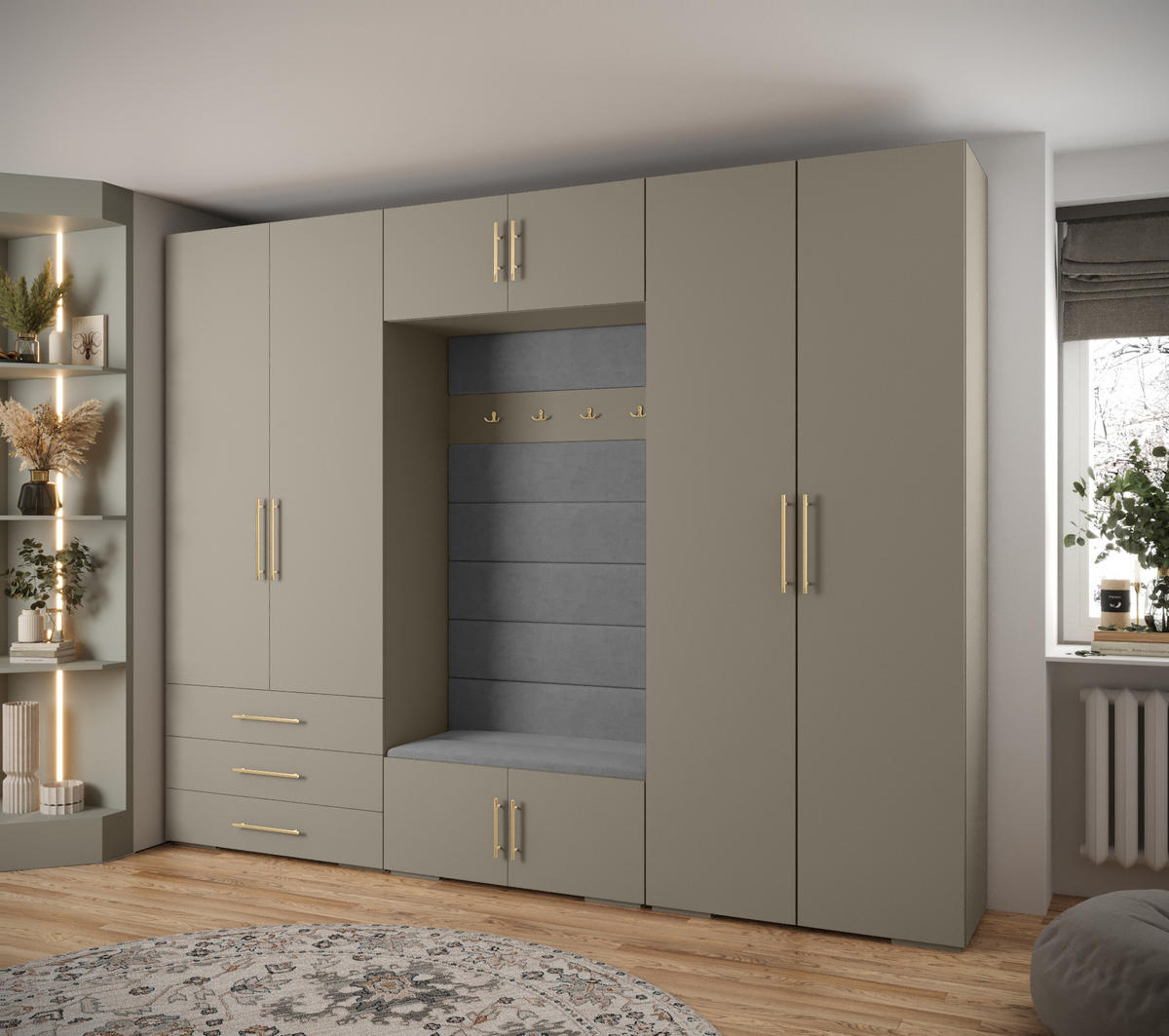 GARDEROBEN-SET 236,7/300/47 - Kaschmir/Goldfarben, Holz/Metall (300/236.7/47cm) - Abiks Möbel